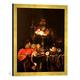 Gerahmtes Bild von Abraham Hendricksz van Beyeren Stilleben mit Früchten und Hummer, Kunstdruck im hochwertigen handgefertigten Bilder-Rahmen, 50x50 cm, Gold raya