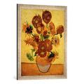 Gerahmtes Bild von Vincent van Gogh Vase mit Sonnenblumen, Kunstdruck im hochwertigen handgefertigten Bilder-Rahmen, 50x70 cm, Silber raya