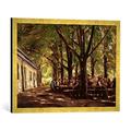 Gerahmtes Bild von Max Liebermann Biergarten in Brannenburg, Kunstdruck im hochwertigen handgefertigten Bilder-Rahmen, 70x50 cm, Gold raya