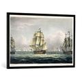 Gerahmtes Bild von Thomas Whitcombe "HMS Victory sailing for the French line flanked by the Euryalus and HMS Temeraire at the Battle of Trafalgar, October 21st, 1805", Kunstdruck im hochwertigen handgefertigten Bilder-Rahmen, 100x70 cm, Schwarz matt