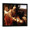 Gerahmtes Bild von Michelangelo Merisi Caravaggio Caravaggio, Opferung Isaaks, Kunstdruck im hochwertigen handgefertigten Bilder-Rahmen, 70x50 cm, Schwarz matt