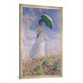 Gerahmtes Bild von Claude Monet "Woman with a Parasol turned to the Right, 1886", Kunstdruck im hochwertigen handgefertigten Bilder-Rahmen, 70x100 cm, Silber raya