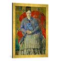 Gerahmtes Bild von Paul Cézanne Madame Cézanne dans un fauteuil rouge/Madame Cézanne à la jupe rayée, Kunstdruck im hochwertigen handgefertigten Bilder-Rahmen, 50x70 cm, Gold raya
