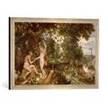 Gerahmtes Bild von Jan & P.P. Brueghel & Rubens Adam and Eve in Paradise, c.1610-15, Kunstdruck im hochwertigen handgefertigten Bilder-Rahmen, 60x40 cm, Silber raya