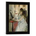 Gerahmtes Bild von Berthe Morisot Young Woman Powdering her Face, 1877", Kunstdruck im hochwertigen handgefertigten Bilder-Rahmen, 30x40 cm, Schwarz matt