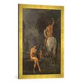 Gerahmtes Bild von Hans von Marees Orangenpflückender Reiter und nackte Frau, Kunstdruck im hochwertigen handgefertigten Bilder-Rahmen, 50x70 cm, Gold raya