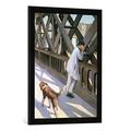 Gerahmtes Bild von Gustave Caillebotte "Detail of Le Pont de L'Europe: detail of a resting man and a dog, 1876", Kunstdruck im hochwertigen handgefertigten Bilder-Rahmen, 50x70 cm, Schwarz matt