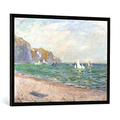 Gerahmtes Bild von Claude Monet "Boats below the Cliffs at Pourville, 1882", Kunstdruck im hochwertigen handgefertigten Bilder-Rahmen, 100x70 cm, Schwarz matt