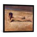 Gerahmtes Bild von John Singer Sargent "A Nude Boy on a Beach", Kunstdruck im hochwertigen handgefertigten Bilder-Rahmen, 80x60 cm, Schwarz matt