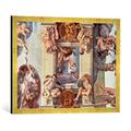 Gerahmtes Bild von Michelangelo Buonarroti Sistine Chapel Ceiling (1508-12): The Creation of Eve, 1510", Kunstdruck im hochwertigen handgefertigten Bilder-Rahmen, 70x50 cm, Gold raya