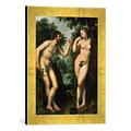 Gerahmtes Bild von Peter Paul Rubens Adam und Eva unter dem Baum der Erkenntnis, Kunstdruck im hochwertigen handgefertigten Bilder-Rahmen, 30x40 cm, Gold raya