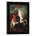 Gerahmtes Bild von Louis de Silvestre König August II. von Polen zu Pferde, Kunstdruck im hochwertigen handgefertigten Bilder-Rahmen, 30x40 cm, Schwarz matt