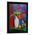 Gerahmtes Bild von August Macke Rote Tulpen in weißer Vase, Kunstdruck im hochwertigen handgefertigten Bilder-Rahmen, 40x60 cm, Schwarz matt