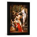 Gerahmtes Bild von Peter Paul Rubens Herkules und Omphale, Kunstdruck im hochwertigen handgefertigten Bilder-Rahmen, 30x40 cm, Schwarz matt
