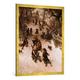 Gerahmtes Bild von Hugo Kauffmann "Schlittenpartie", Kunstdruck im hochwertigen handgefertigten Bilder-Rahmen, 70x100 cm, Gold raya