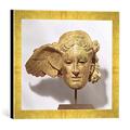 Gerahmtes Bild von Römisch "Head of Hypnos, or Sleep, 1st-2nd century AD copy of a Hellenistic original, found at Civitella d'Arno, Italy", Kunstdruck im hochwertigen handgefertigten Bilder-Rahmen, 40x30 cm, Gold raya