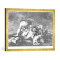 Gerahmtes Bild von Francisco Jose de Goya y Lucientes "Neither do they, plate 10 of 'The Disasters of War', 1810-14, pub. 1863", Kunstdruck im hochwertigen handgefertigten Bilder-Rahmen, 70x50 cm, Gold raya