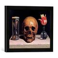 Gerahmtes Bild von Philippe de Champaigne Vanitas Still Life with a Tulip, Skull and Hour-Glass, Kunstdruck im hochwertigen handgefertigten Bilder-Rahmen, 40x30 cm, Schwarz matt