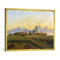 Gerahmtes Bild von Caspar David Friedrich "Das brennende Neubrandenburg", Kunstdruck im hochwertigen handgefertigten Bilder-Rahmen, 100x70 cm, Gold Raya