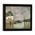 Gerahmtes Bild von Alfred Sisley "A.Sisley, Überschwemmung in Port-Marly", Kunstdruck im hochwertigen handgefertigten Bilder-Rahmen, 40x30 cm, Schwarz matt