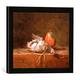 Gerahmtes Bild von Jean-Baptiste-Siméon Chardin Perdrix rouge morte, poire et collet sur une table de pierre, Kunstdruck im hochwertigen handgefertigten Bilder-Rahmen, 40x30 cm, Schwarz matt