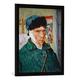 Gerahmtes Bild von Vincent van Gogh Selbstbildnis mit verbundenem Ohr, Kunstdruck im hochwertigen handgefertigten Bilder-Rahmen, 50x70 cm, Schwarz matt