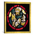 Gerahmtes Bild von English School Roundel depicting the Annunciation to the Shepherds, Kunstdruck im hochwertigen handgefertigten Bilder-Rahmen, 50x50 cm, Gold raya