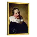 Gerahmtes Bild von Frans Hals "Bildnis eines 30-jährigen Mannes mit Halskrause", Kunstdruck im hochwertigen handgefertigten Bilder-Rahmen, 70x100 cm, Gold Raya