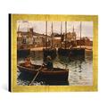Gerahmtes Bild von William Henry BartlettIm Hafen von St.Ives, Cornwall, Kunstdruck im hochwertigen handgefertigten Bilder-Rahmen, 40x30 cm, Gold Raya