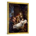 Gerahmtes Bild von Roland Risse "Schneewittchen und die sieben Zwerge", Kunstdruck im hochwertigen handgefertigten Bilder-Rahmen, 70x100 cm, Gold Raya