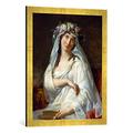 Gerahmtes Bild von Jacques Louis David Bekränzte Vestalin, Kunstdruck im hochwertigen handgefertigten Bilder-Rahmen, 50x70 cm, Gold Raya