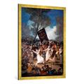 Gerahmtes Bild von Francisco José de Goya "Das Begräbnis der Sardine. Karnevalsszene", Kunstdruck im hochwertigen handgefertigten Bilder-Rahmen, 70x100 cm, Gold Raya