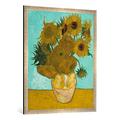 Gerahmtes Bild von Vincent van Gogh "Vase mit Sonnenblumen", Kunstdruck im hochwertigen handgefertigten Bilder-Rahmen, 70x100 cm, Silber Raya