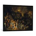Gerahmtes Bild von Adam Elsheimer "Der Brand von Troja - Aeneas trägt seinen Vater aus dem brennenden Troja", Kunstdruck im hochwertigen handgefertigten Bilder-Rahmen, 100x70 cm, Schwarz matt
