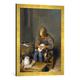 Gerahmtes Bild von Gerard ter BorchEin Knabe floht seinen Hund, Kunstdruck im hochwertigen handgefertigten Bilder-Rahmen, 50x70 cm, Gold Raya