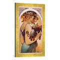 Gerahmtes Bild von Alfons Mucha Obst, Kunstdruck im hochwertigen handgefertigten Bilder-Rahmen, 40x60 cm, Gold Raya