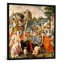 Gerahmtes Bild von Marten de Vos I. "Die Israeliten sammeln das Manna", Kunstdruck im hochwertigen handgefertigten Bilder-Rahmen, 100x100 cm, Schwarz matt