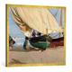 Gerahmtes Bild von Joaquin Sorolla "Fischer, verankerte Boote, Valencia", Kunstdruck im hochwertigen handgefertigten Bilder-Rahmen, 70x100 cm, Gold Raya