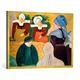 Gerahmtes Bild von Emile Bernard "Bretonische Frauen auf einer Mauer", Kunstdruck im hochwertigen handgefertigten Bilder-Rahmen, 100x70 cm, Gold Raya