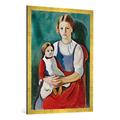 Gerahmtes Bild von August Macke "Blondes Mädchen mit Puppe", Kunstdruck im hochwertigen handgefertigten Bilder-Rahmen, 70x100 cm, Gold Raya