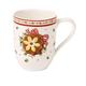 Villeroy & Boch Winter Bakery Delight Kaffeebecher, 370 ml, Premium Porzellan, Weiß/Rot/Beige