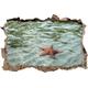 Pixxprint 3D_WD_S1179_92x62 roter Seestern in flachem Wasser Wanddurchbruch 3D Wandtattoo, Vinyl, bunt, 92 x 62 x 0,02 cm