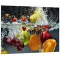 Pixxprint HBVs_2133_80x60 fallende frische Früchte ins Wasser MDF-Holzbild im Bretterlook Wanddekoration, bunt, 80 x 60 x 2 cm
