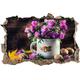 Pixxprint 3D_WD_S2107_92x62 viele Kleeblüten in Tasse Wanddurchbruch 3D Wandtattoo, Vinyl, bunt, 92 x 62 x 0,02 cm