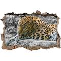 Pixxprint 3D_WD_S4817_92x62 schöner Leopard macht sich sauber Wanddurchbruch 3D Wandtattoo, Vinyl, schwarz/weiß, 92 x 62 x 0,02 cm