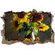 Pixxprint 3D_WD_S2100_92x62 Schicke Sonnenblumen in schöner Vase Wanddurchbruch 3D Wandtattoo, Vinyl, Bunt, 92 x 62 x 0,02 cm