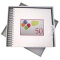 WHITE COTTON CARDS 50. Geburtstag Karte und Erinnerungsbuch mit Neon Glitter Luftballons, weiß