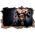 Pixxprint 3D_WD_S2753_62x42 kräftiger Bodybuilder mit großen Muskeln Wanddurchbruch 3D Wandtattoo, Vinyl, bunt, 62 x 42 x 0,02 cm