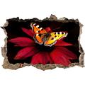 Pixxprint 3D_WD_S1683_92x62 bunter Schmetterling auf prächtiger Blüte Wanddurchbruch 3D Wandtattoo, Vinyl, bunt, 92 x 62 x 0,02 cm