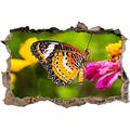 Pixxprint 3D_WD_S2661_62x42 atemberaubender Schmetterling auf rosa Blüte Wanddurchbruch 3D Wandtattoo, Vinyl, bunt, 62 x 42 x 0,02 cm